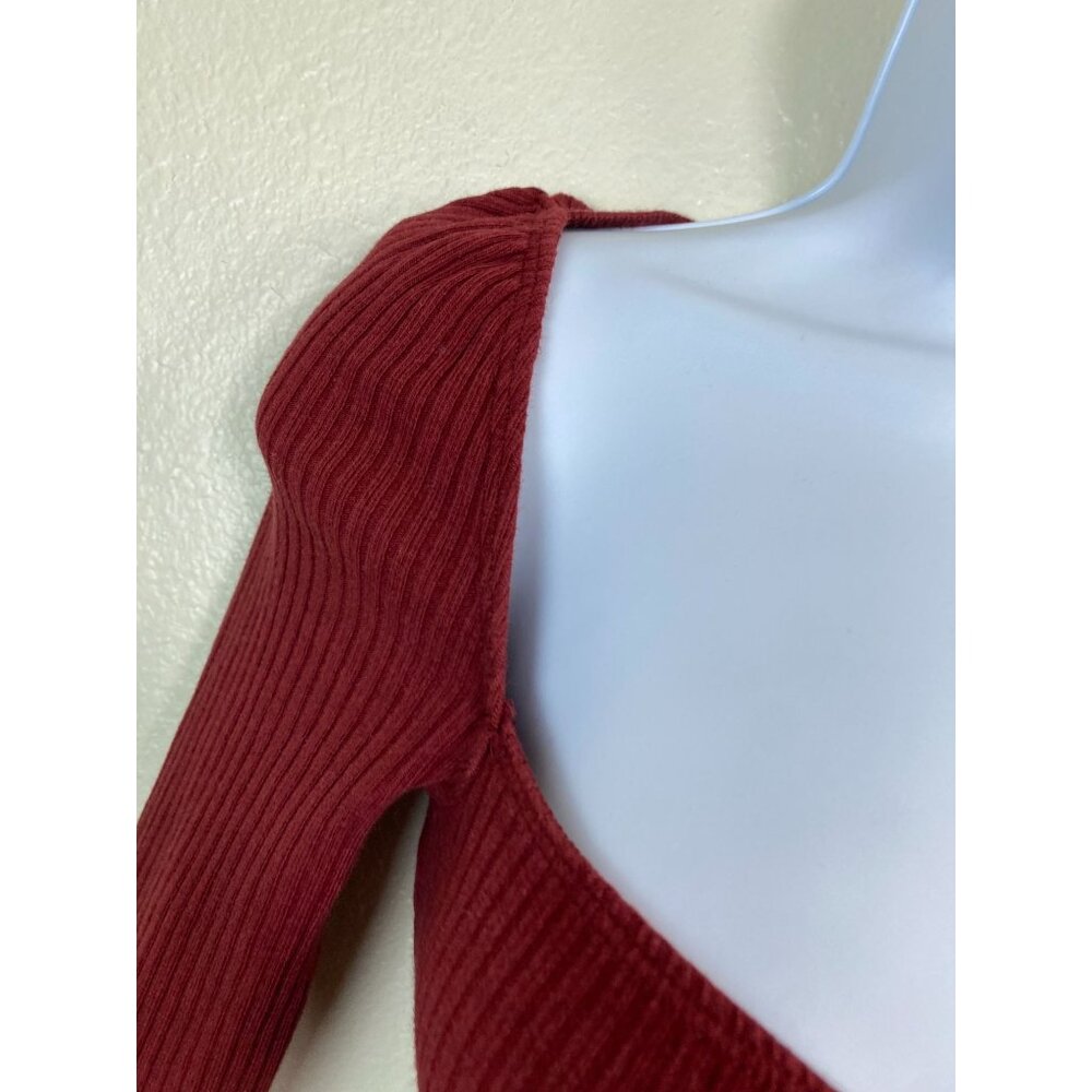 Reformation Banks Midi Dress size Small Red Long sleeve Red Ribbed Front Slit - Picture 16 of 16